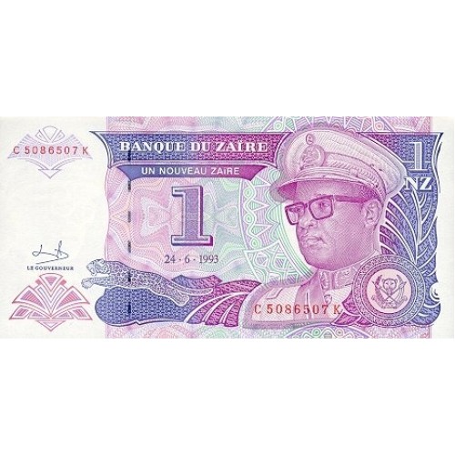 1993 Zaire  billete de 1 Nuevo Zaire pic 52