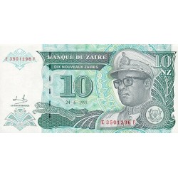 1993 - Zaire 10 Nouveaux Zaires banknote PIC 54a UNC 1993 - Zaire 10 Nouveaux Zaires banknote PIC 54a UNC