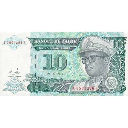 1993 Zaire  billete de 10 Nuevo Zaire pic 54