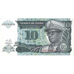 1993 - Zaire 10 Nouveaux Zaires banknote PIC 55a UNC 1993 - Zaire 10 Nouveaux Zaires banknote PIC 55a UNC