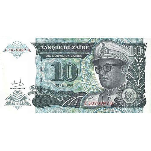 1993 Zaire  billete de 10 Nuevo Zaire pic 55