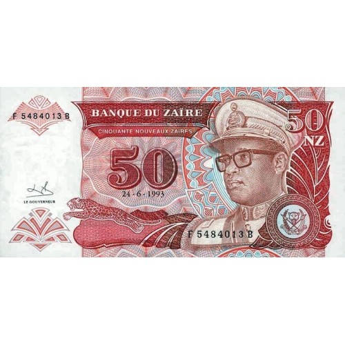 1993 Zaire  billete de 50 Nuevo Zaire pic 57