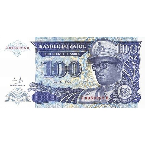 1993 Zaire  billete de 100 Nuevo Zaire pic 58a