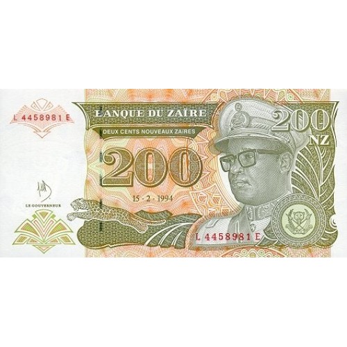 1994 Zaire  billete de 200 Nuevo Zaire pic 61