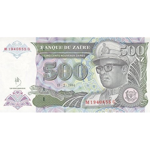 1994 Zaire  billete de 500 Nuevo Zaire pic 64