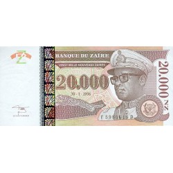 1996 - Zaire 20,000 Nouveaux Zaires banknote PIC 73 UNC