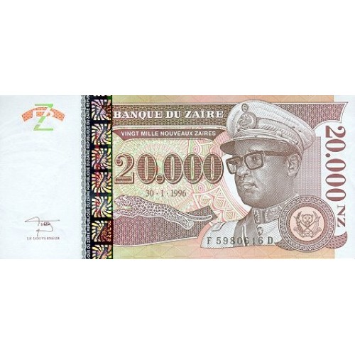 1996 - Zaire 20,000 Nouveaux Zaires banknote PIC 73 UNC