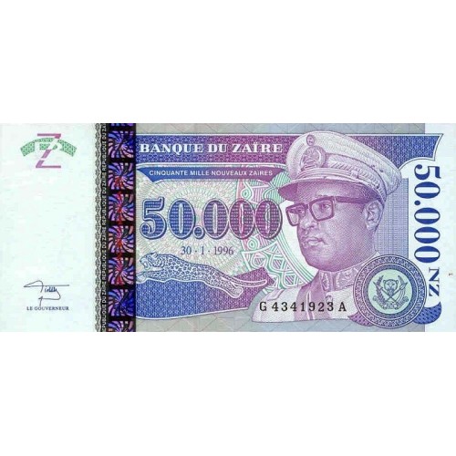 1996 - Zaire 50,000 Nouveaux Zaires banknote PIC 75 UNC