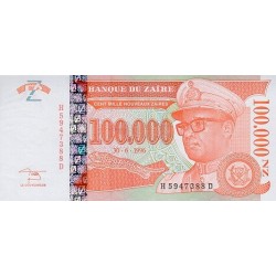 1996 - Zaire 100,000 Nouveuax Zaires banknote PIC 77 UNC