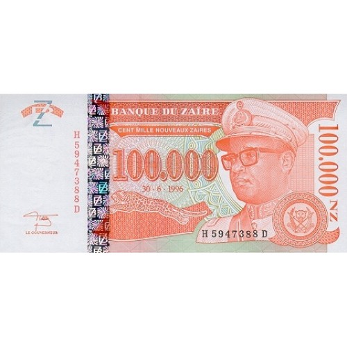 1996 Zaire  Pic  77  100000 new zaire banknote