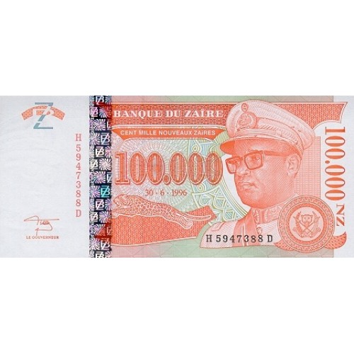 1996 - Zaire 100,000 Nouveuax Zaires banknote PIC 77 UNC