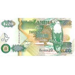 1992 - Zambia PIC 36b billete de 20 Kwacha F11 S/C