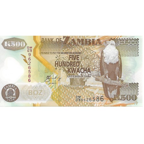 2008 - Zambia PIC 43f billete de 500 Kwacha S/C