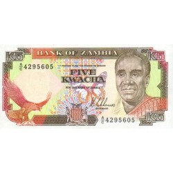 1989 - Zambia   Pic  30  5 Kwacha  banknote