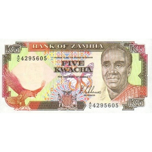 1989 Zambia pic 30 billete de 5 Kwacha 