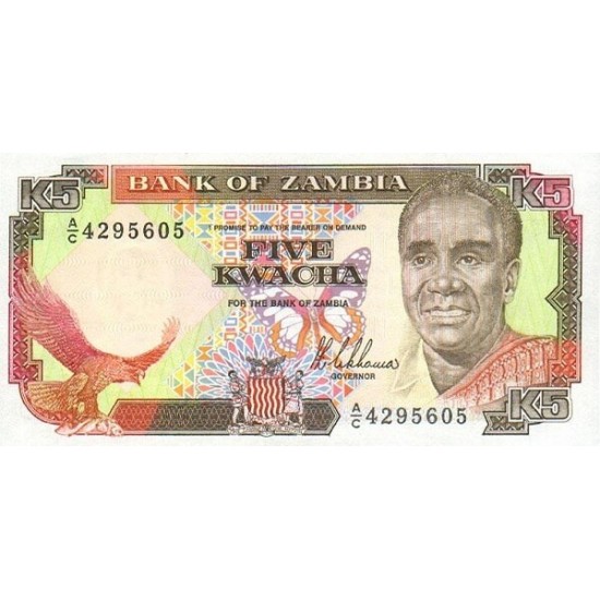 1989 - Zambia Pic 30 5 Kwacha banknote 1989 - Zambia Pic 30 5 Kwacha banknote