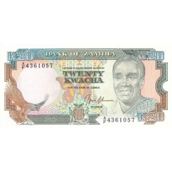 1989 Zambia pic 32b billete de 20 Kwacha 