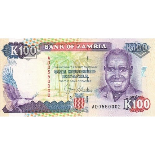1991 - Zambia 100 Kwacha banknote PIC 34a UNC