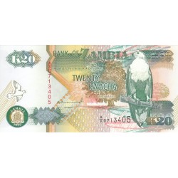 1992 - Zambia PIC 36a billete de 20 Kwacha F10 S/C