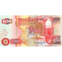 1992 - Zambia PIC 37a billete de 50 Kwacha F10 S/C