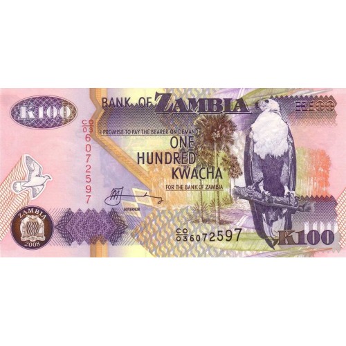2008 - Zambia PIC 38g billete de 100 Kwacha F12 S/C 2008 - Zambia PIC 38g billete de 100 Kwacha F12 S/C