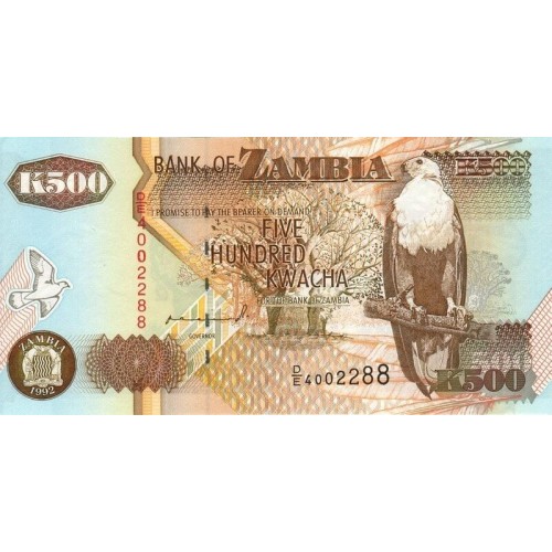 1992  Zambia   Pic  39a   500 Kwacha  banknote