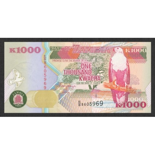 1992-Zambia   Pic  40a   1000 Kwacha  banknote