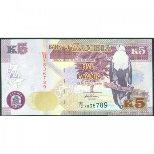 2013 - Zambia PIC 50b billete de 5 Kwacha S/C