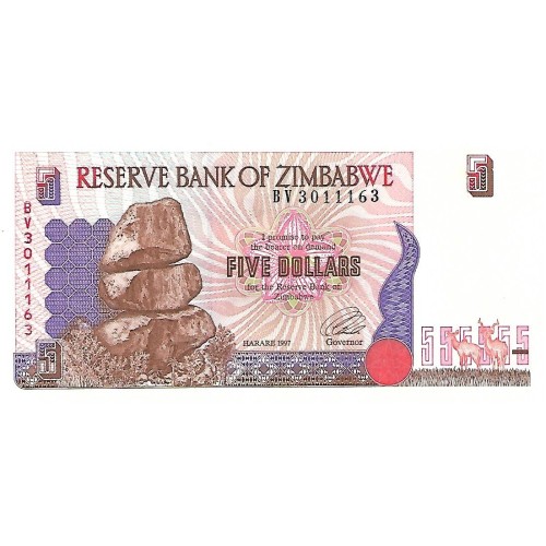 1997 - Zimbabwe 5 Dollars banknote PIC 5b UNC
