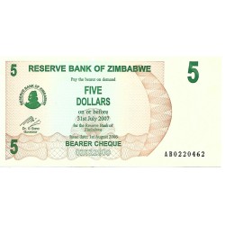 2006 - Zimbabwe 5 Dollars banknote PIC 38 XF 2006 - Zimbabwe 5 Dollars banknote PIC 38 XF