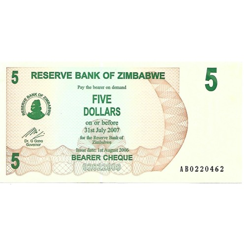 2006 - Zimbawe PIC 38 billete de 5 Dólares EBC