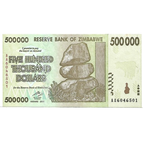 2008 - Zimbawe PIC 76 billete de 500.000 Dólares S/C 2008 - Zimbawe PIC 76 billete de 500.000 Dólares S/C