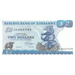 1983  - Zimbabwe   Pic  1b       2 Dollars  banknote