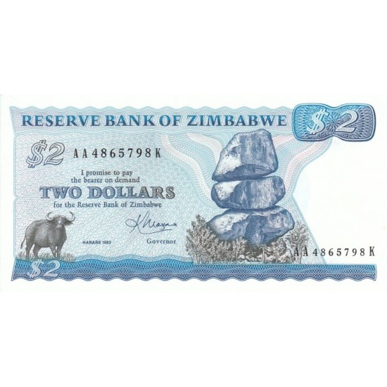 1983 - Zimbabwe Pic 1b 2 Dollars banknote 1983 - Zimbabwe Pic 1b 2 Dollars banknote