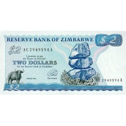 1994  - Zimbabwe   Pic  1c        2 Dollars  banknote