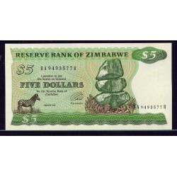 1994  - Zimbabwe   Pic  2e    5  Dollars  banknote  tip  B