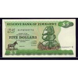 1994 - Zimbawe  pic 2e  billete de 5 Dólares  tipo B