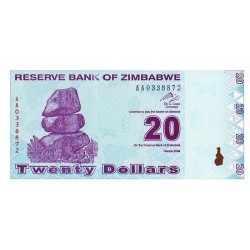 2009 - Zimbabwe 20 Dollars banknote PIC 95 UNC 2009 - Zimbabwe 20 Dollars banknote PIC 95 UNC