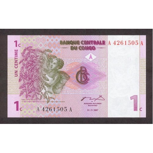 1997 -  Congo Republica Democratica PIC 80 billete de 1 céntimo