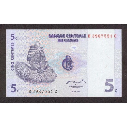 1997 - Congo Democratic Republic PIC 81 5 Cent. banknote