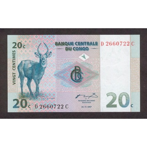 1997 - Congo Democratic Republic PIC 83 20 Cent. banknote