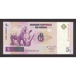 1997 -  Congo, Rep.Democ. Pic 86   billete de 5 Francos