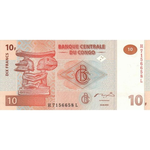 2003 -  Congo Republica Democratica PIC 93 billete de 10 Francos