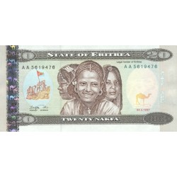 1997 -  Eritrea PIC 4 20 Nakfa banknote UNC