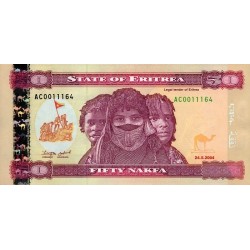 2004-  Eritrea PIC 7 50 Nakfa banknote UNC