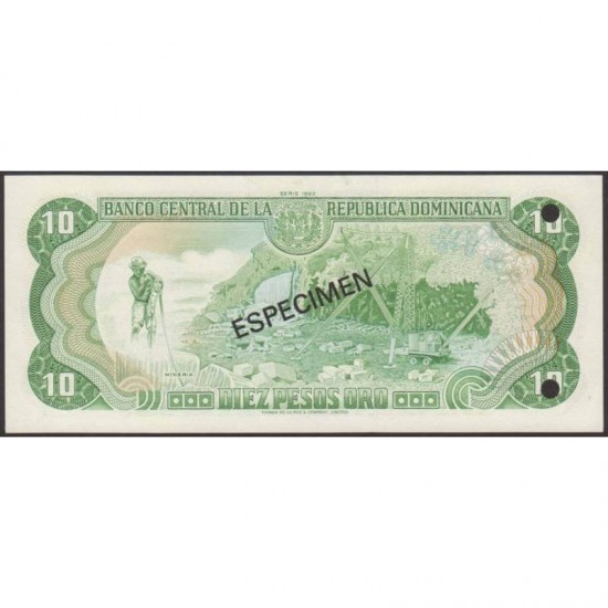 1978 - Dominican Republic P119s1 10 Pesos Oro Specimen banknote 1978 - Dominican Republic P119s1 10 Pesos Oro Specimen banknote