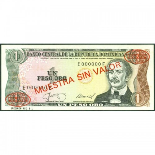 1987 - República Dominicana P126s2 billete 1 Peso Oro Specimen