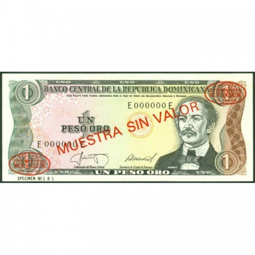 1987 - Dominican Republic PIC 126s2 Peso Oro banknote UNC