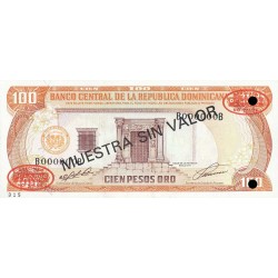 1991 - República Dominicana P136s1 billete 100 Pesos Oro Specimen