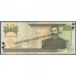 2001 - República Dominicana P168s1 billete 10 Pesos Oro